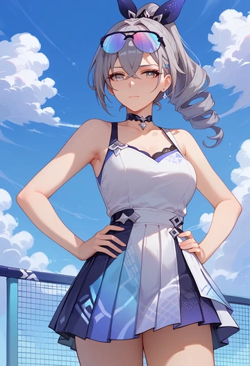 star rail,silver wolf,tennis dress,visor,trainers  - AI generated anime art